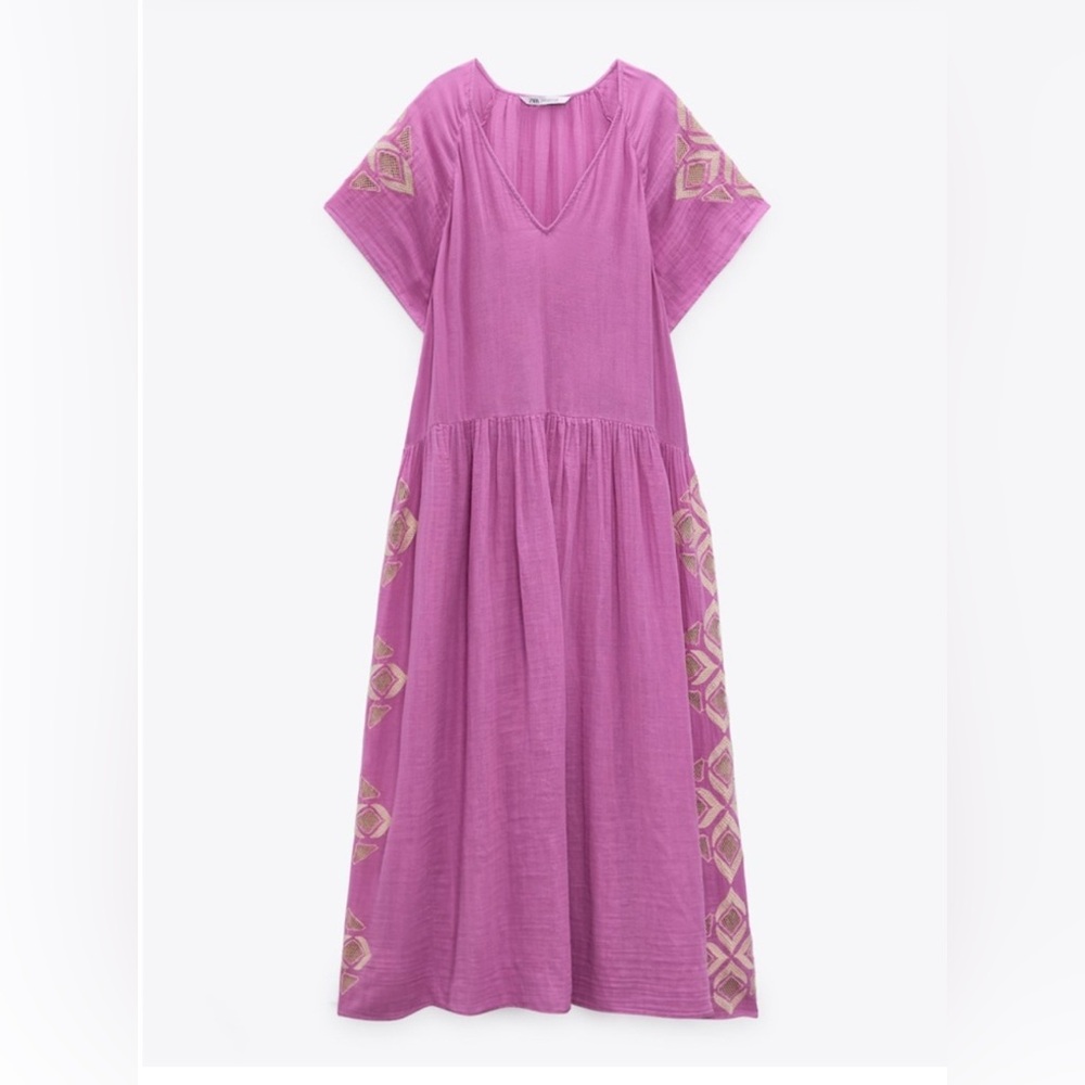 Like new Zara EMBROIDERED TUNIC DRESS small, purple/pink